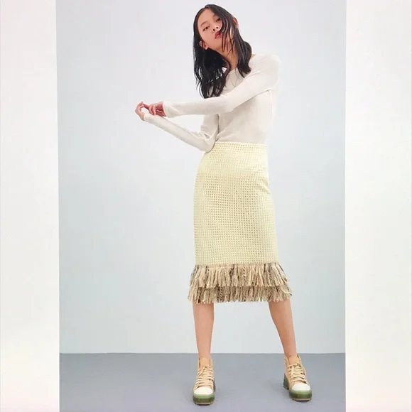 Zara mesh fringed hem midi skirt M - Picture 13 of 16